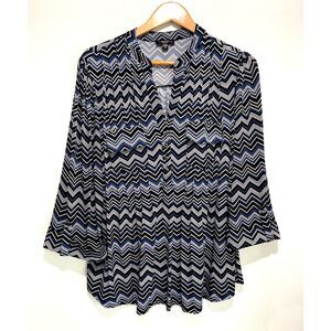 Cocomo popover button up shirt blue black chevron comfy casual women 2X